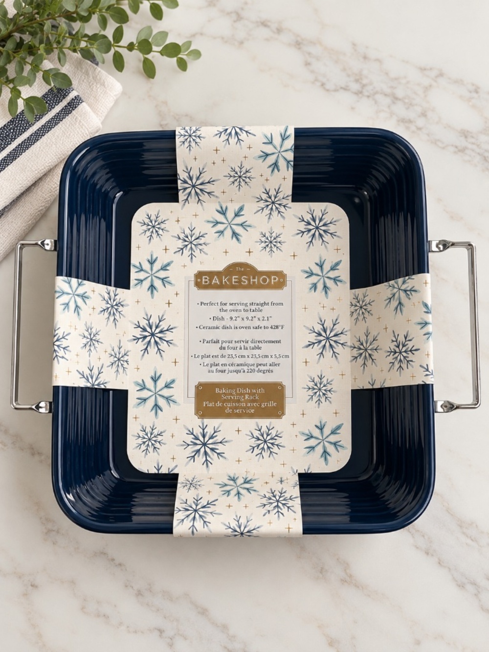 The Bakeshop Navy Ceramic Baking Dish w Serving Rack 9.2"